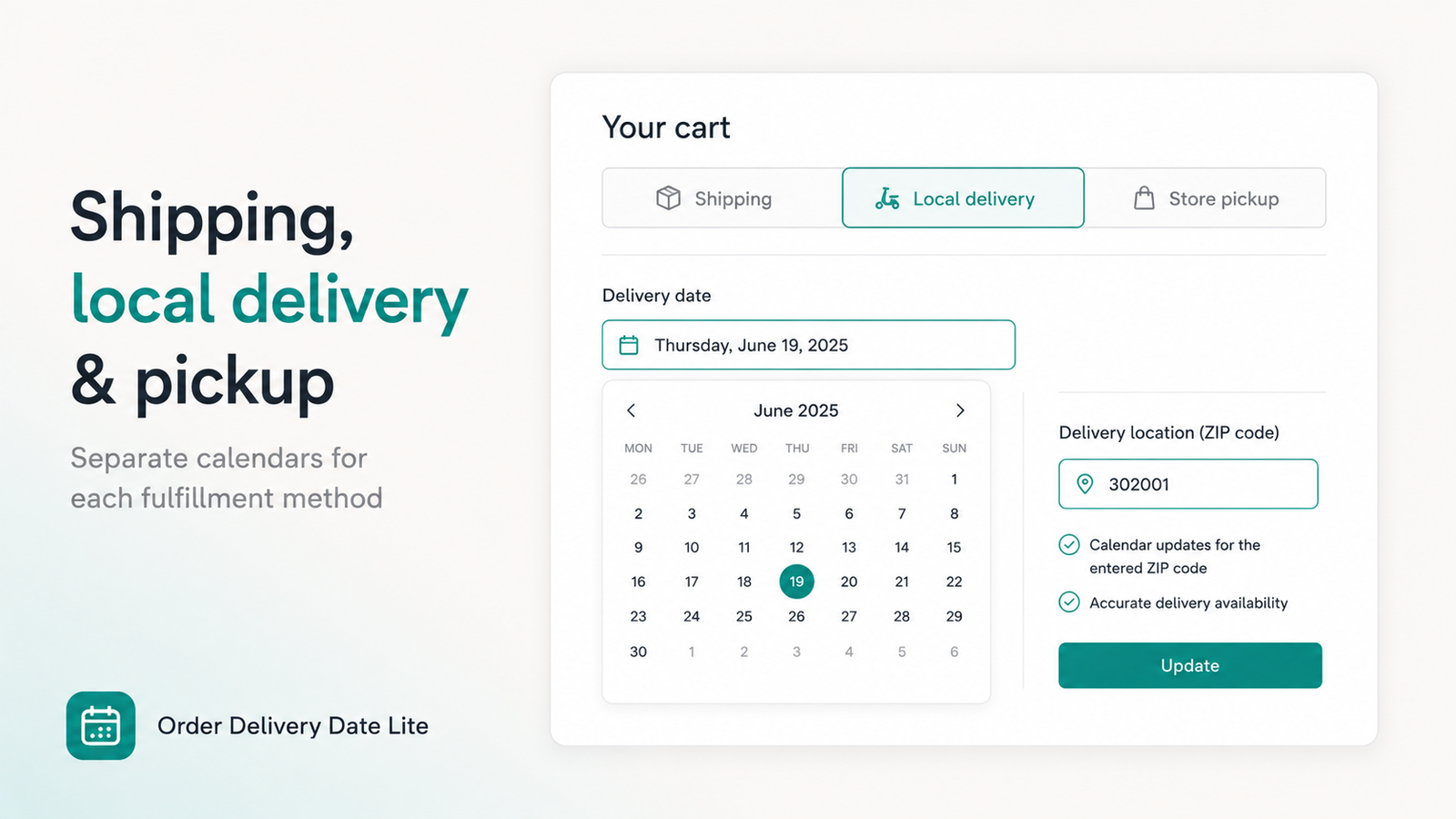 Shipping local delivery and store pickup tabs