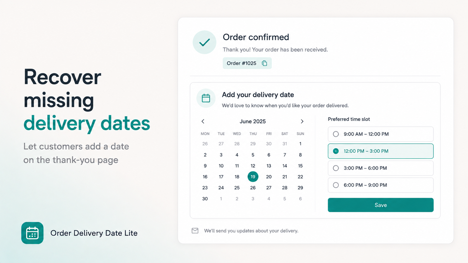 Thank you page missing delivery date recovery